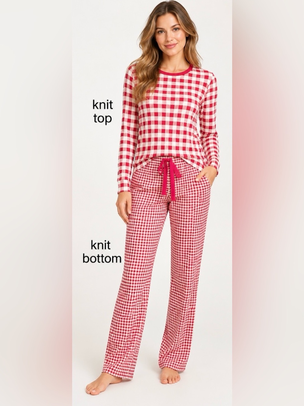 LANDSEND Pajamas Set Cotton Knit Long Sleeve Top and Long Pants Draper James